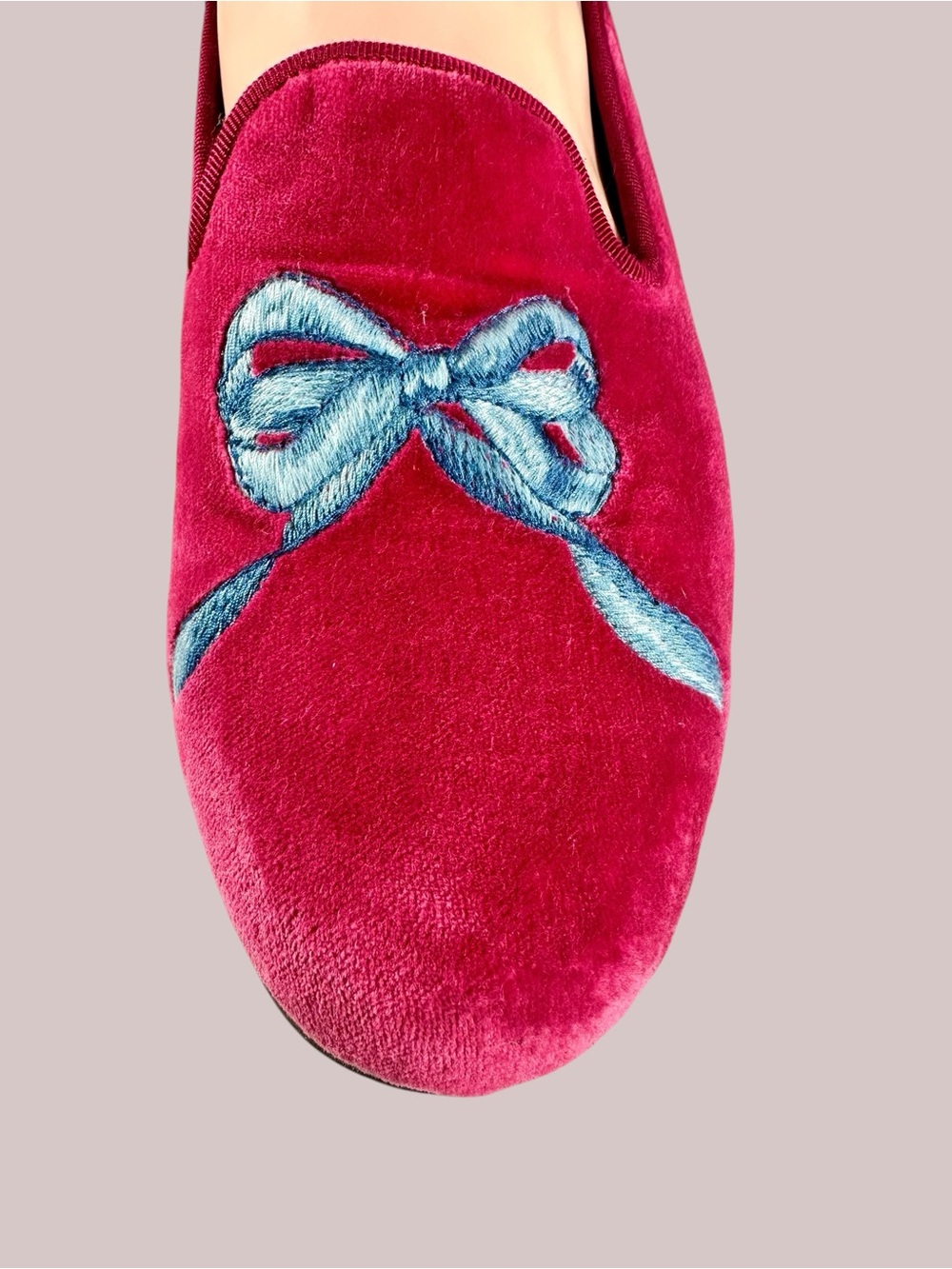 LoveShackFancy x Stubb & Wootton Bow Slippers in Pink Velvet - Picture 6 of 15